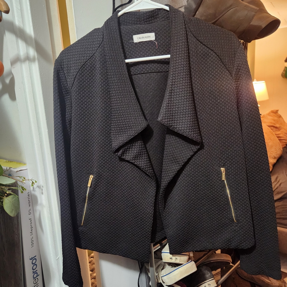 Calvin Klein Textured Black Blazer with Gold Accents